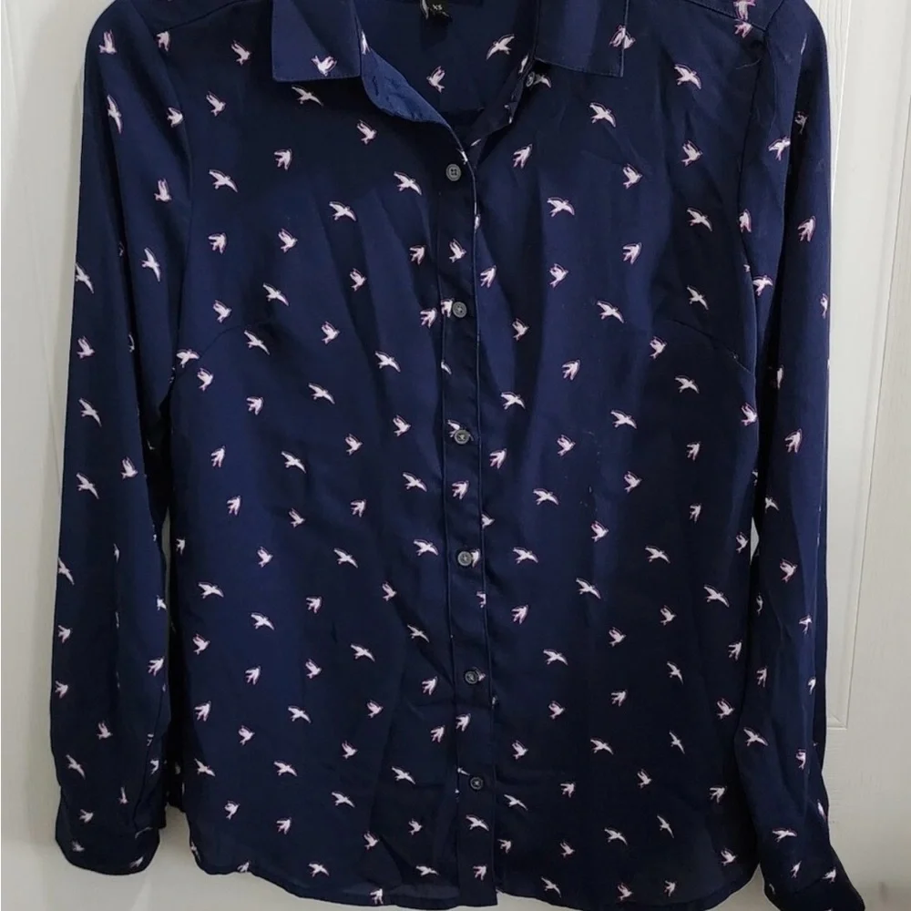 Banana Republic Navy Shirt with Pink Bird Design - Picture 1 of 5